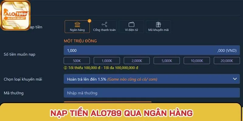 Giao diện nạp tiền ngân hàng